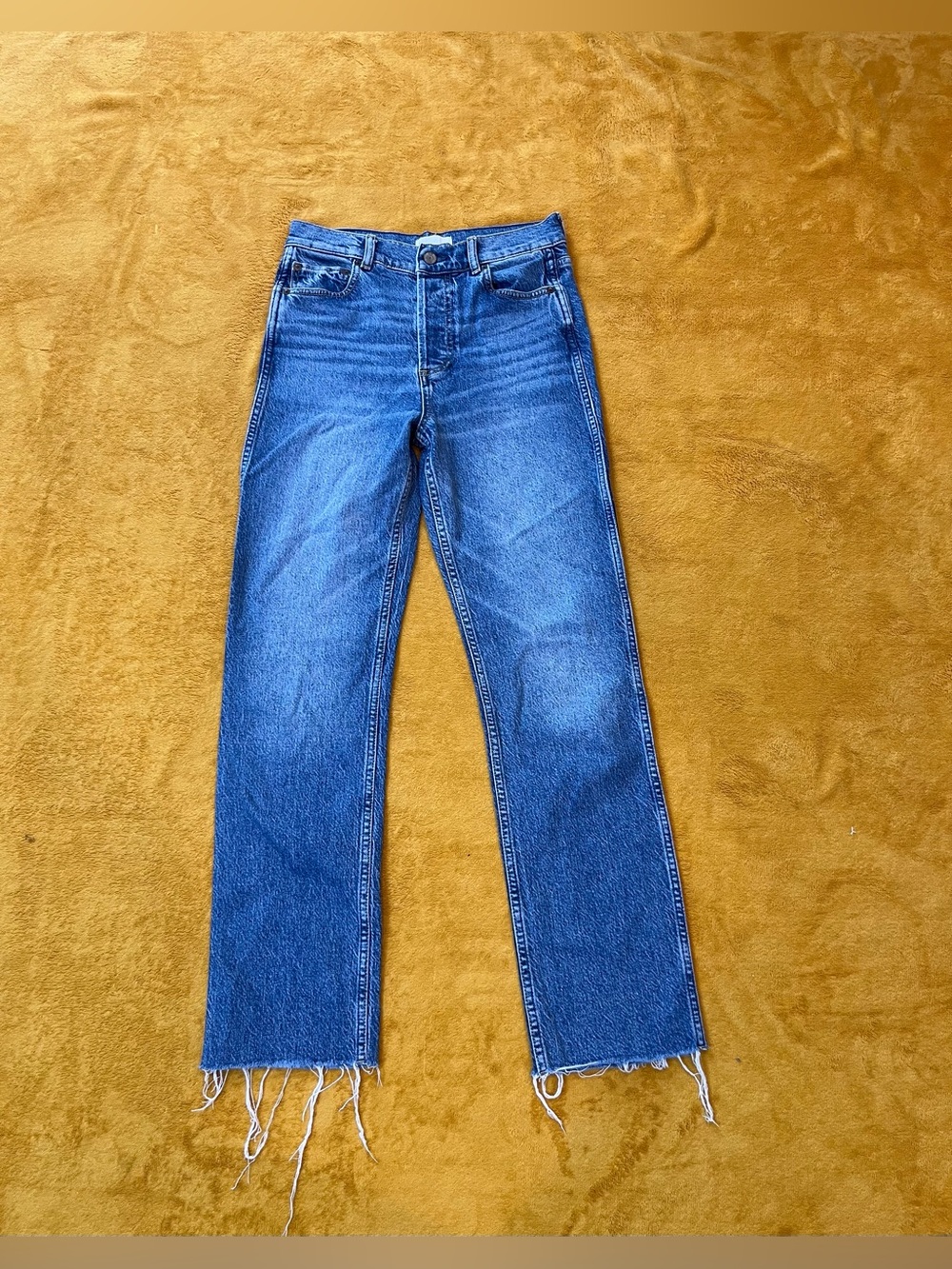 Boyish High-Rise Straight Jeans in Medium Blue Denim